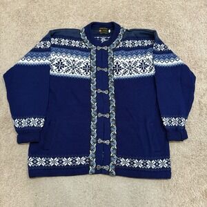 Norskwear Sweater Mens 2XL Navy Blue Pewter Clasps Norwegian Lambs Wool